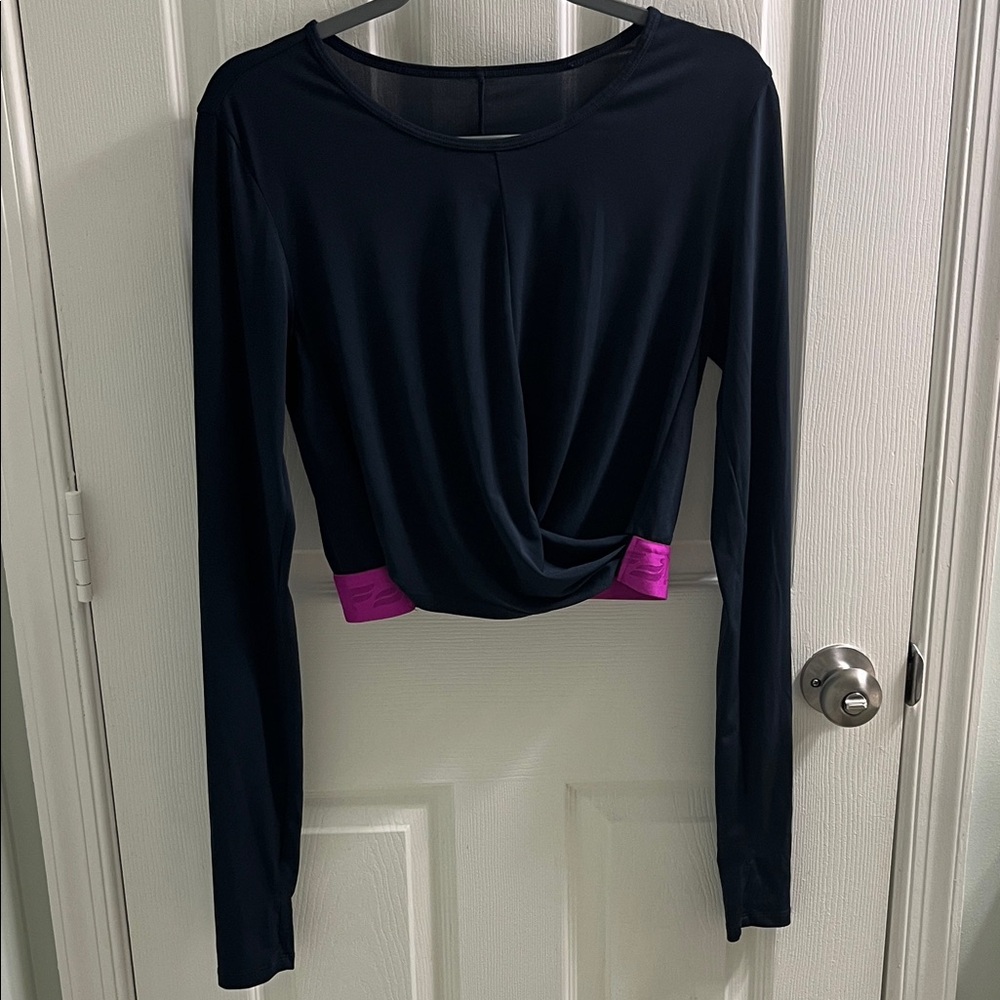 Fabletics Black Long Sleeve Top with Pink Accents